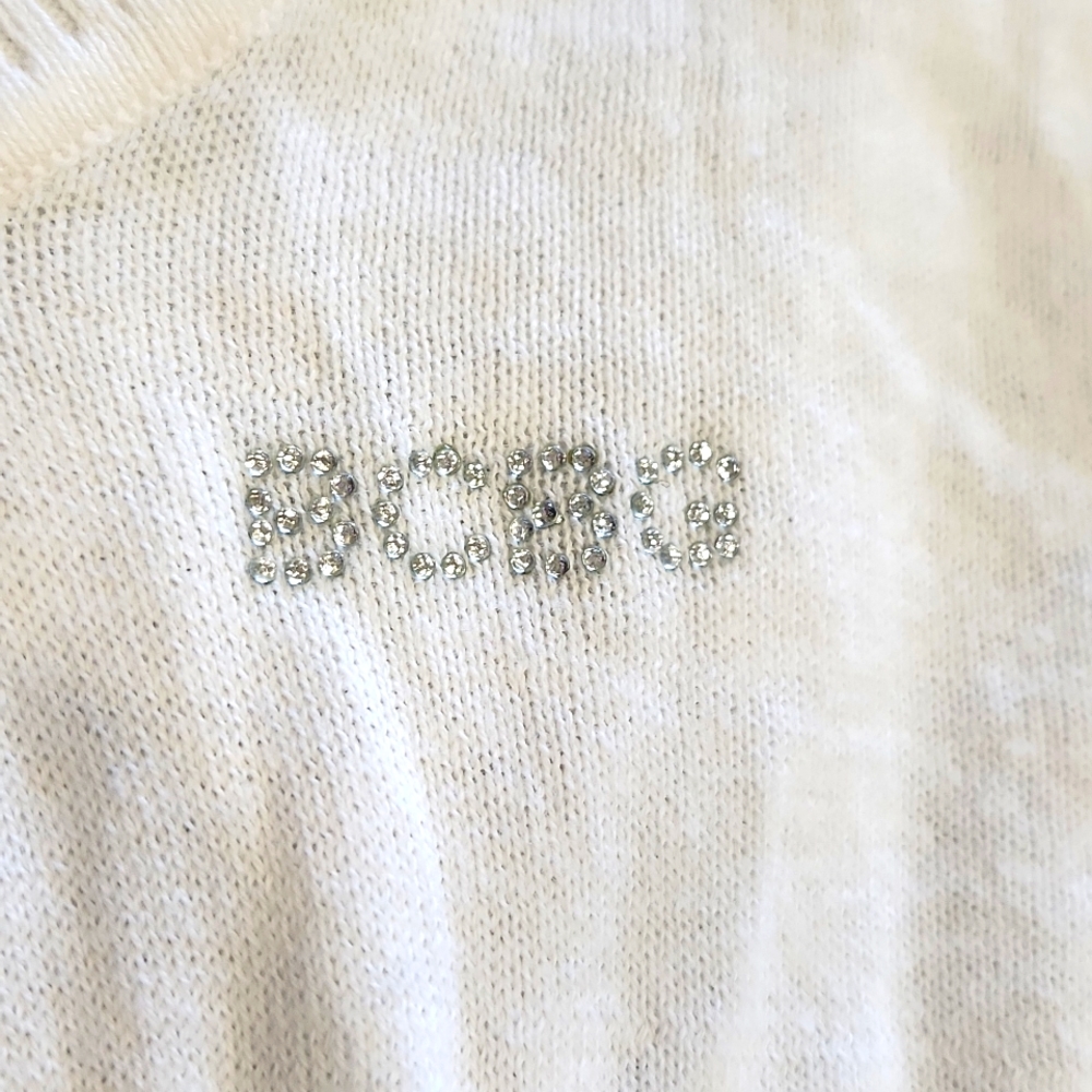 BCBG MaxAzria White Short Sleeved Sweater With Rhinestone Accent Size Women's M